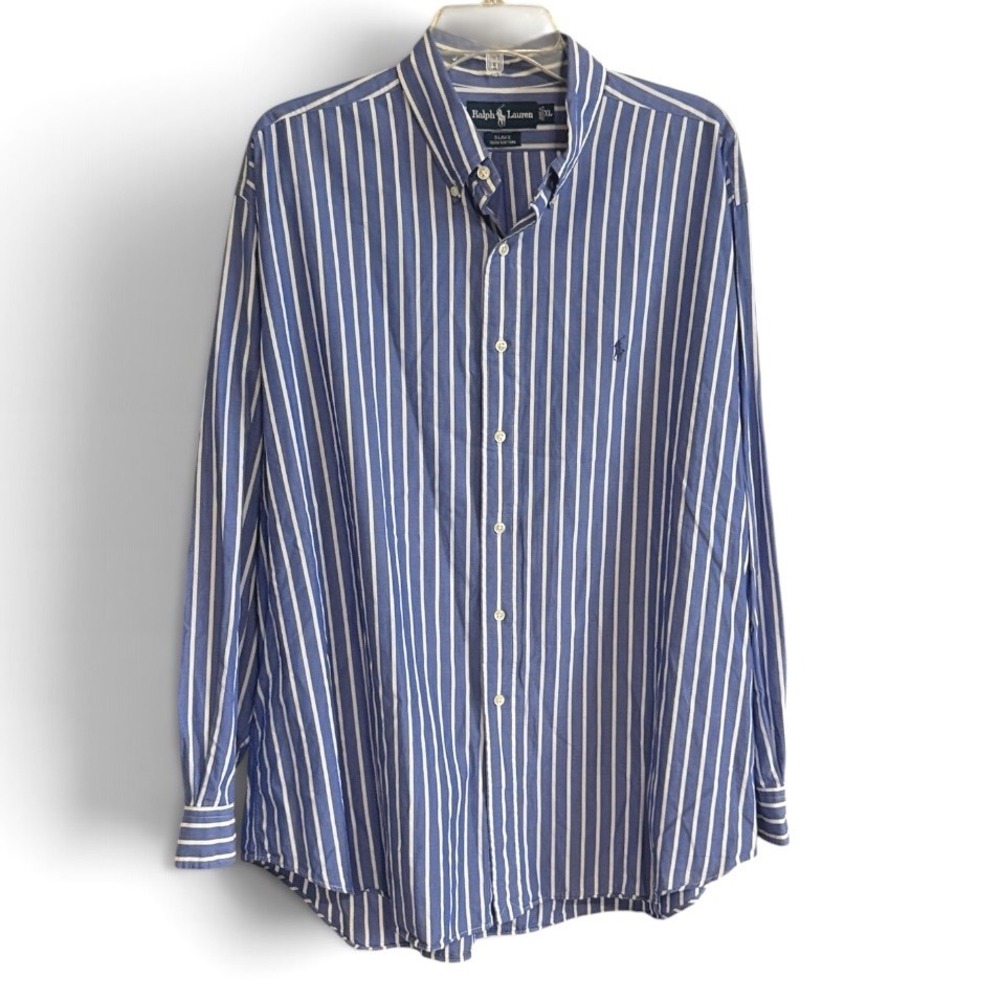 Ralph Lauren Button Down Shirt Mens XL Blue White Striped Blake Cotton Preppy
